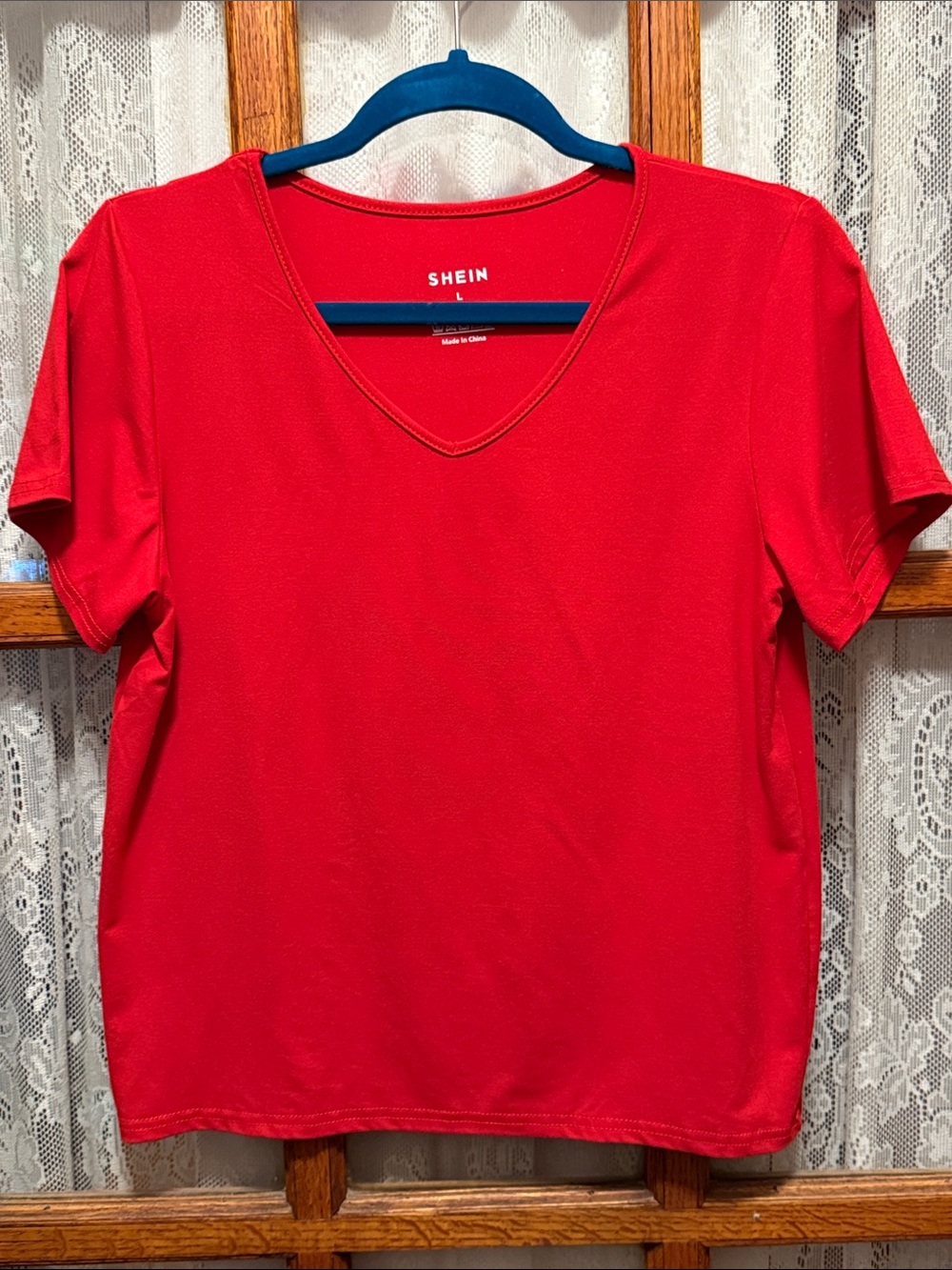 Red V-Neck Short Sleeve Tee